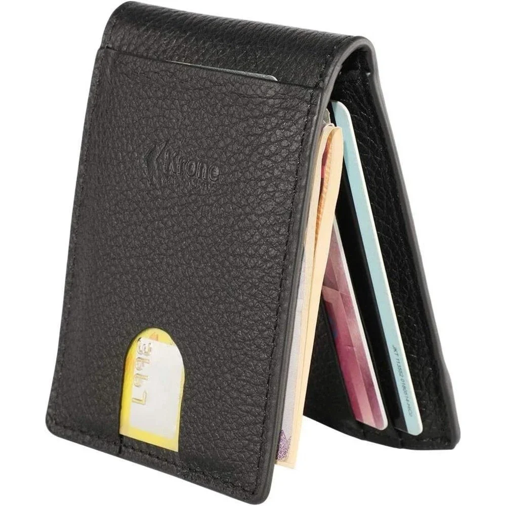 Skinny Wallet for Men, Slim Bifold Card Holder, Genuine Leather & RFID Blocking